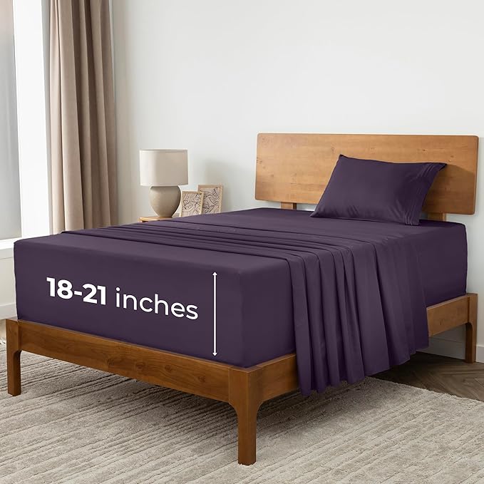 Mellanni Extra Deep Twin XL Sheets - 3 PC Iconic Collection Bedding - Hotel Luxury, Ultra Soft, Cooling Bed Sheets - Wrinkle, Fade, Stain Resistant (Twin Extra Long, Purple)