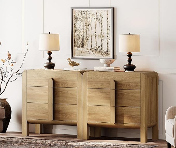 WAMPAT Large Sideboard Buffet Cabinet with Storage with 6 Drawers,Modern French 63" W Buffet Cabinet with Storage,Wood Coffee Bar Cabinets with Curved Edge Design for Kitchen Living Room, Walnut