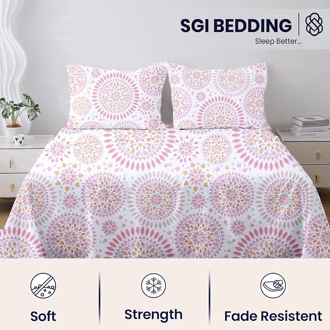 SGI bedding 100% Egyptian Cotton Sheets California King Size – 600 Thread Count Sheets Set, Soft, Cooling, 15" Deep Pocket, Luxury Hotel Bedding, Breathable, Durable - Boho Mandala