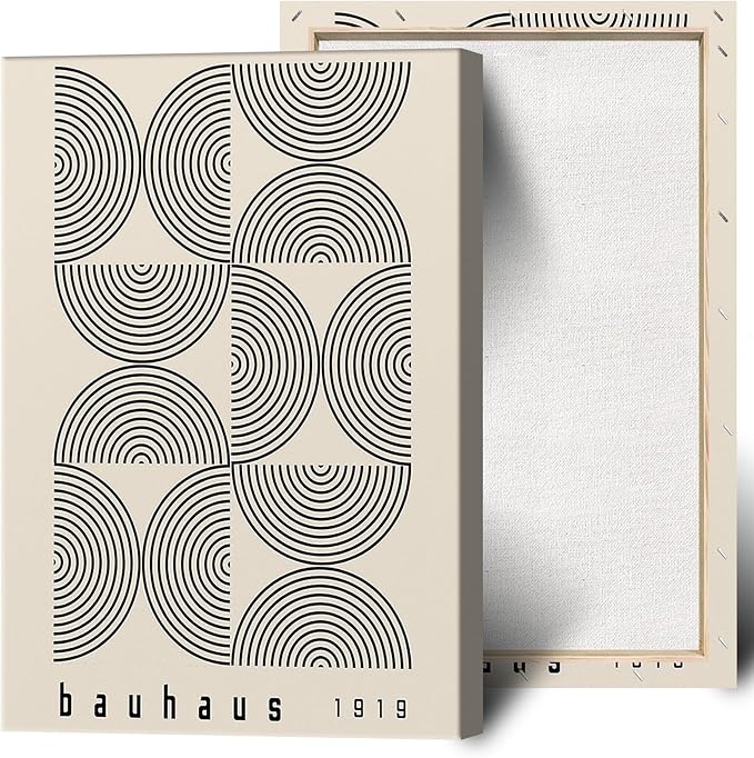 LZMXWX Bauhaus 1919 Geometric Poster Black Concentric Arcs On Cream Background Canvas Wall Art Abstract Minimalist Prints Painting For Home Bedroom Dorm Wall Decor 24x36in Wframed