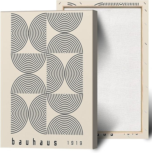 LZMXWX Bauhaus 1919 Geometric Poster Black Concentric Arcs On Cream Background Canvas Wall Art Abstract Minimalist Prints Painting For Home Bedroom Dorm Wall Decor 24x36in Wframed