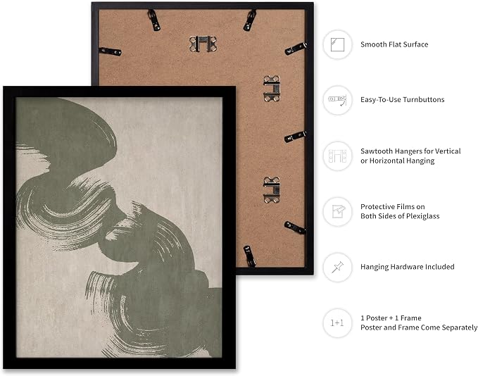 Poster Master Brush Strokes Poster - Painted Swirl Print - Paint Strokes Art - Drawing Illustration - Sketch Design - Abstract Painting - Office or Bedroom Decor - 16x20 Black Framed