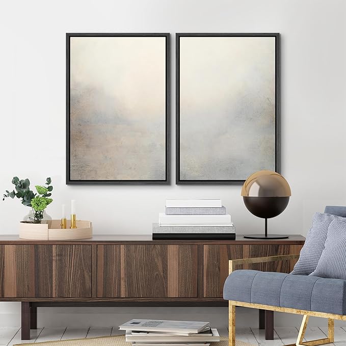 MUDECOR Framed Canvas Print Wall Art Soft Gradient Abstract Misty Landscape Illustrations Modern Art Decorative Bohemian Colorful Chic for Living Room, Bedroom, Office - 16"x24"x2 Black