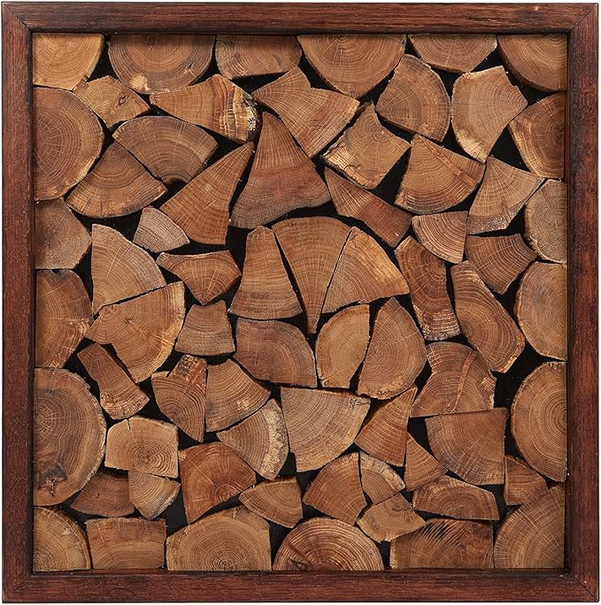 CONSDAN Wood Wall Decor | USA Grown Hardwood, Rustic Wooden Wall Art, Home Decorations for Living Room and Bedroom Aesthetic, Framed and Ready to Hang, End-Grain, 18" x 18"