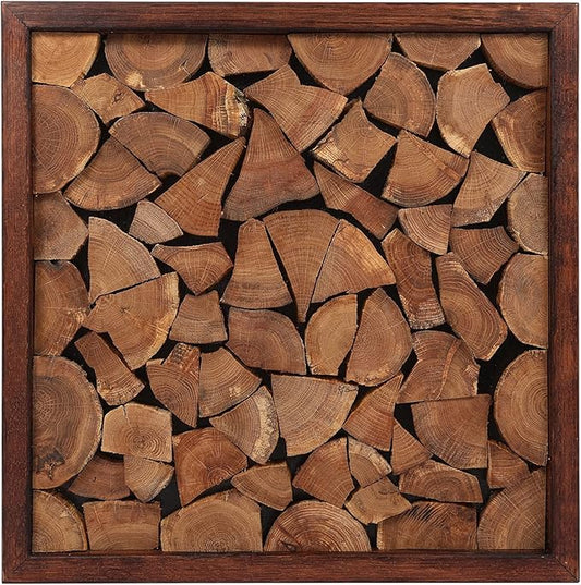 CONSDAN Wood Wall Decor | USA Grown Hardwood, Rustic Wooden Wall Art, Home Decorations for Living Room and Bedroom Aesthetic, Framed and Ready to Hang, End-Grain, 18" x 18"