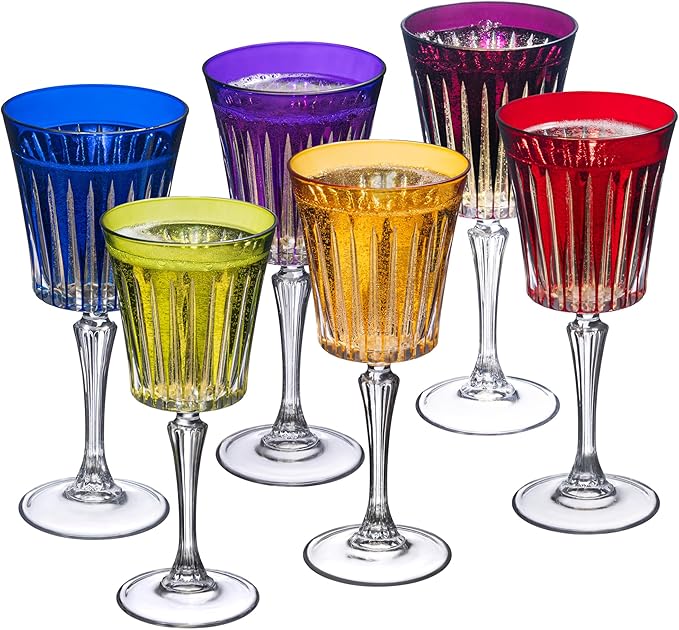 Barski European Colored Wine Glasses - Set of 6 Goblets for Red or White Wine - Elegant Glassware Water Goblets - Gift Ready Stemware, Colorful Glasses, 10 oz, Assorted