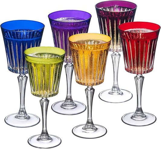 Barski European Colored Wine Glasses - Set of 6 Goblets for Red or White Wine - Elegant Glassware Water Goblets - Gift Ready Stemware, Colorful Glasses, 10 oz, Assorted