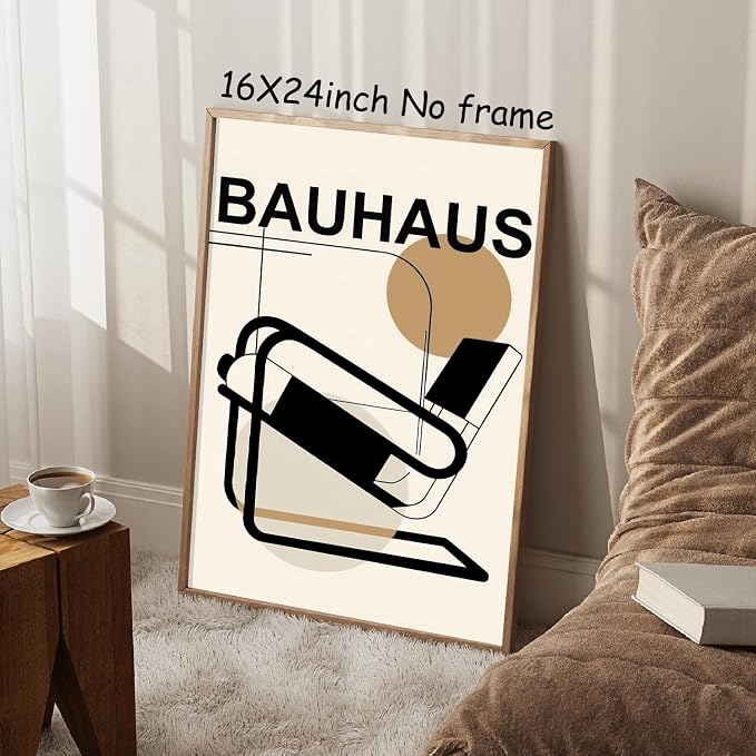Geometric Line Wall Art Chair Geometric Poster Abstract Minimalist Painting Mid Century Modern Pictures Bauhaus Exhibition Poster Trendy Bauhaus Print Abstract Shaped Picture for Wall 16x24in No Frame