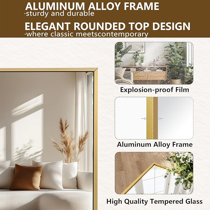 Koonmi 77"x38" Floor Mirror Full Length, Bedroom Floor Body Mirror with Stand, Large Gold Mirror, Leaning, Standing or Hanging Horizontally/Vertically