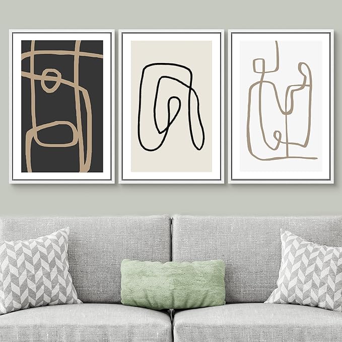 SIGNWIN Framed Canvas Print Wall Art Set Pastel Geometric Line Polygons Abstract Shapes Illustrations Modern Art Decorative Boho Relax/Zen Nordic for Living Room, Bedroom, Office - 16"x24"x3 White
