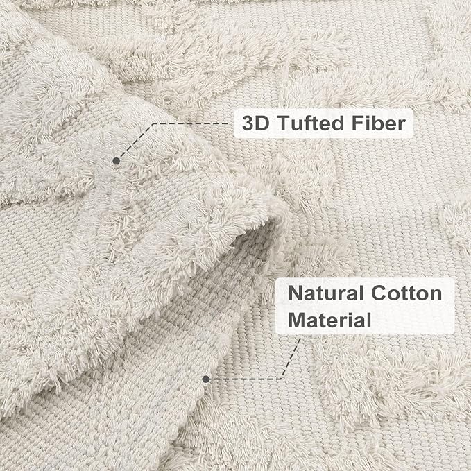 Uphome Boho Runners for Hallways 2.6' x 8', Washable Farmhouse Entryway Runner Rug, Cotton Tufted Bedroom Runner Rugs, Bohemian Tribal Aesthetic Rug for Kitchen Doorway Bathroom Living Room, Beige