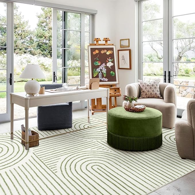Lahome Abstract 8x10 Rugs for Living Room, Soft Green 8x10 Area Rugs for Bedroom Non-Slip, Ultra-Thin Rainbow Boho Accent Carpet for Dining Room Office Darrell, Green