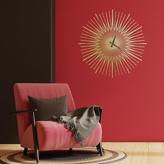 Sun Rays Wall Clock, Large Metal Decorative Wall Clock, Modern Minimalist Wall Decor (Gold, Medium)