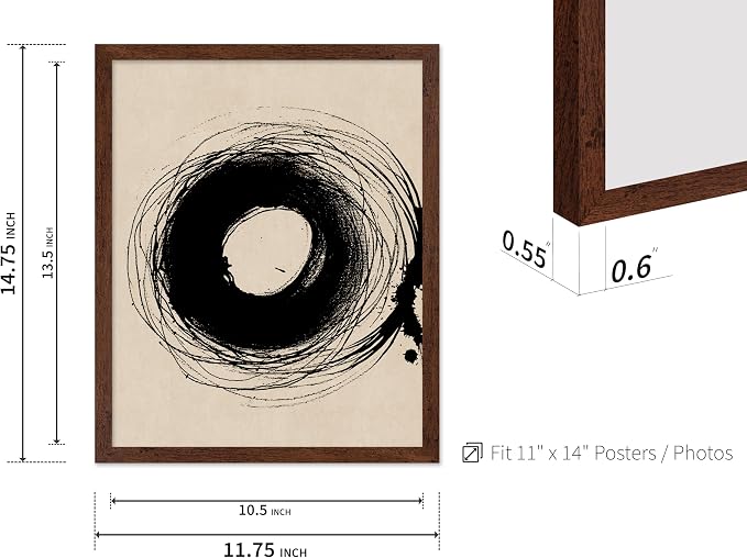 Poster Master Handmade Circle Drawing Poster - Ink Brush Print - Drawing Art - Sketch Design - Abstract Illustration - Great Bedroom or Living Room Wall Decor - 11x14 Brown Framed