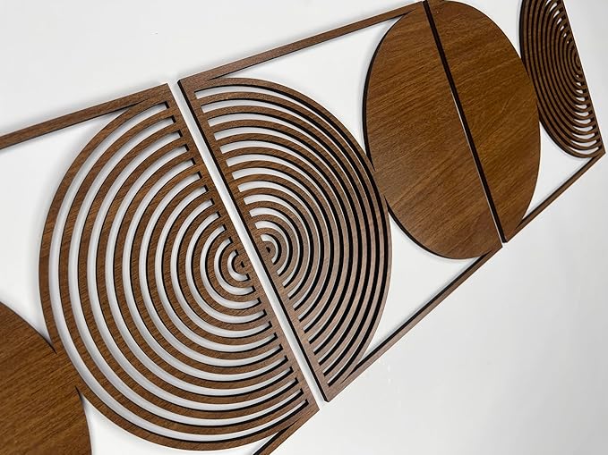 Geometric Mid Century Modern Decor, Rustic Boho Wood Wall Art, Large Wood Wall Decor Over the Bed, Circular Wall Panels for Living Room