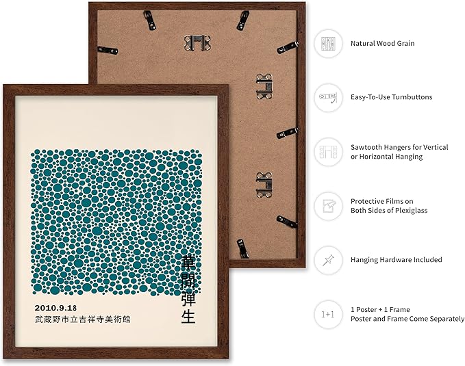Poster Master Vintage Poster - Retro Pop Art Print - Gift for Artist, Friend - Infinity Dots, Japanese, Polka, Modern, Abstract - Wall Decor for Home, Office, 8x10 Brown Framed
