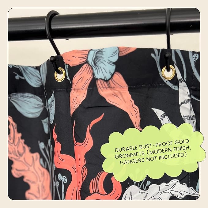 Dark Coral Floral Print Shower Curtain - Moody Modern Black Flowers Pattern - Modern Home Decor - Vintage Botanical Style Cool Fabric Shower Curtain For Any Bathroom - 72x72 Inches (Dark Floral)