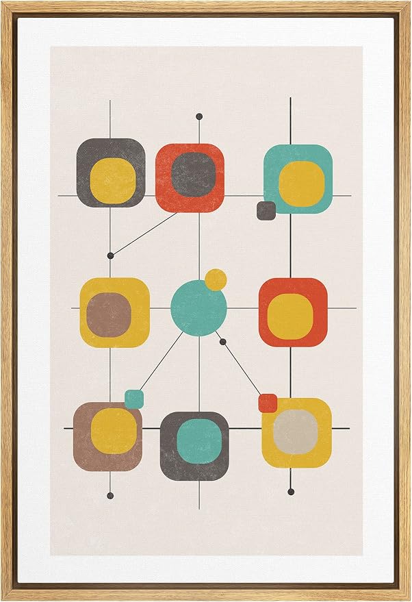Woodrose Framed Canvas Print Wall Art Geometric Retro Color Block Variety Abstract Shapes Illustrations Modern Minimalist Chic Relax/Calm Multicolor for Living Room, Bedroom, Office - 24"x36" Natural