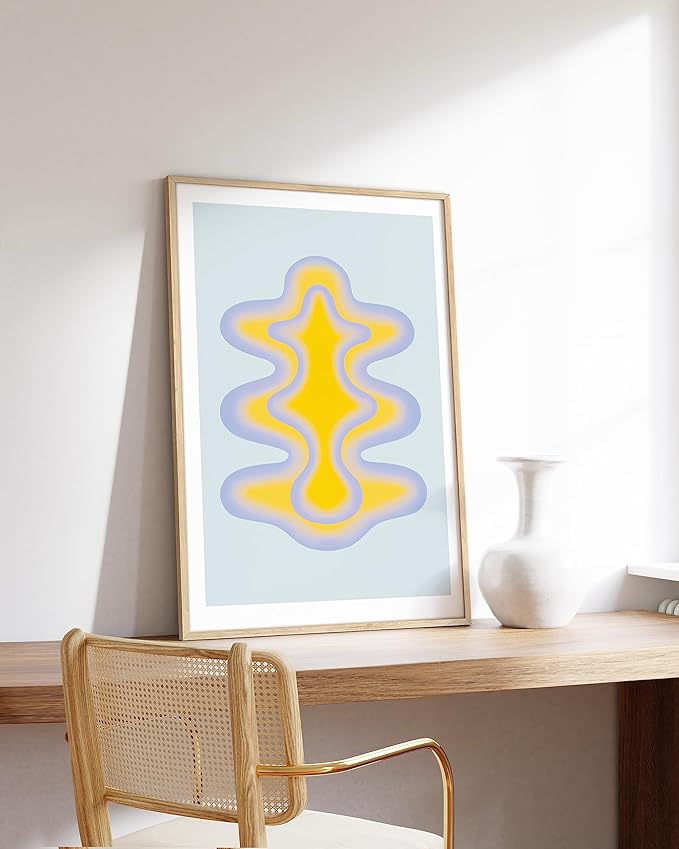 HAUS AND HUES Trippy Poster - Retro Posters for Room Aesthetic Wall Decor, Blue and Yellow Shape Posters, Minimalist Wall Aesthetic Decor for Bedroom, Preppy Wall Decor (Unframed 24x36)