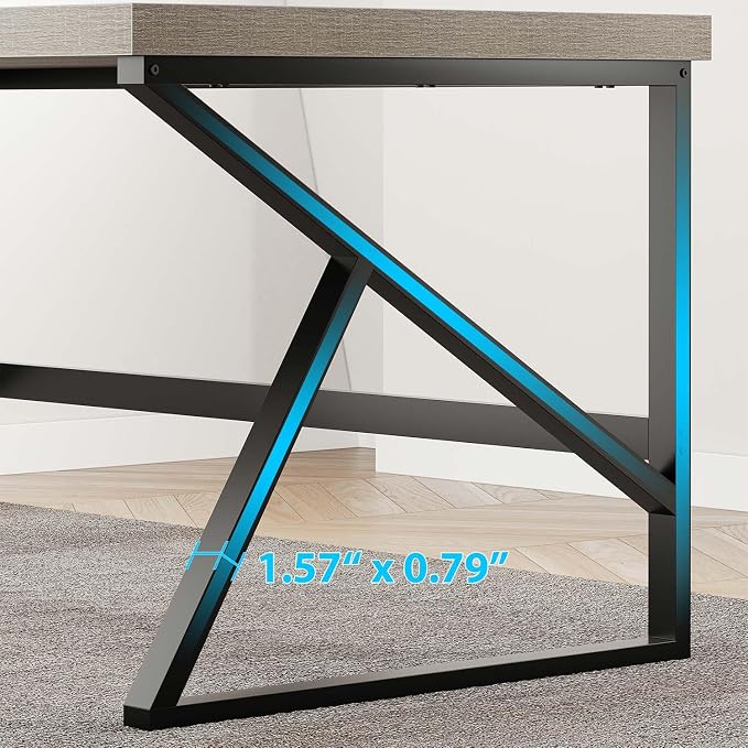 HSH Gray Computer Desk, Industrial Wood and Metal Home Office Desk, Farmhouse Rustic PC Laptop Desk for Executive Work Writing Study Gaming, Modern Simple Bedroom Computer Table, Light Grey Oak, 55 In