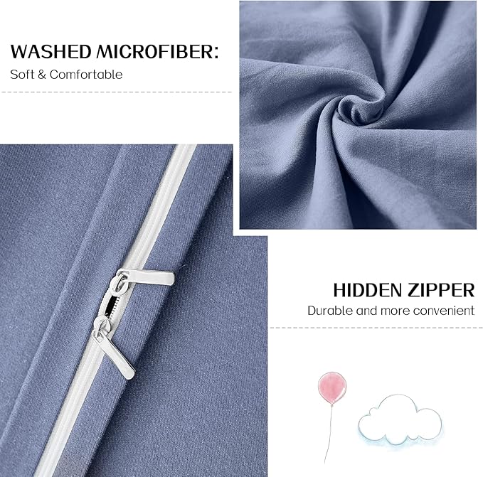Dreaming Wapiti Duvet Cover Queen,Washed Microfiber Haze Blue Queen Size Duvet Cover Set,Solid Color - Soft and Breathable with Zipper Closure & Corner Ties (Haze Blue, Queen)