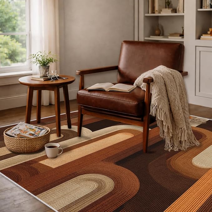 Retro Arches Area Rug 6x8, Modern Geometric Arch Pattern Rug, Mid Century Abstract Carpet for Living Room Bedroom, Non Slip Washable Rug