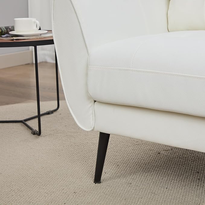 TYBOATLE Accent Chair Comfy Modern Living Room Chair White Leather Reading Accent Chairs Tufted Mid Century Moden Arm Chair Small Salon Chair for Office Bedroom (1, White)