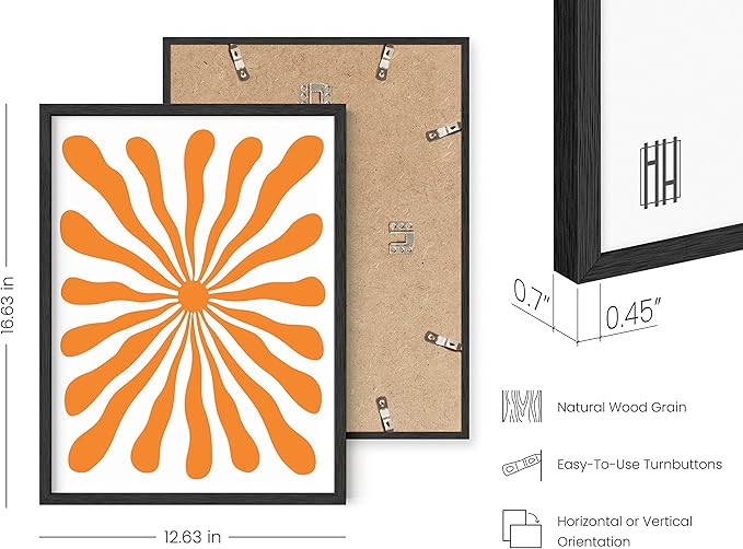 HAUS AND HUES Abstract Orange Wall Art - Sun print with vibrant, bright abstract wall decor to add a pop of color and energy to any room (Black Frame, 12x16)