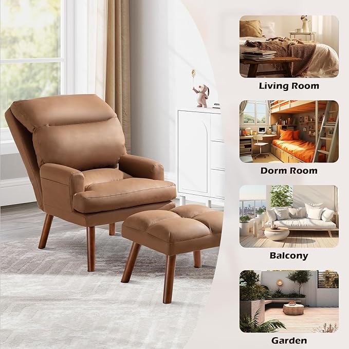 Modern Accent Chair with Storage, Single Sofa Armchair with Plump Back Pillow, Upholstered Comfy Chair for Living Room, Bedroom, Office (Brown)