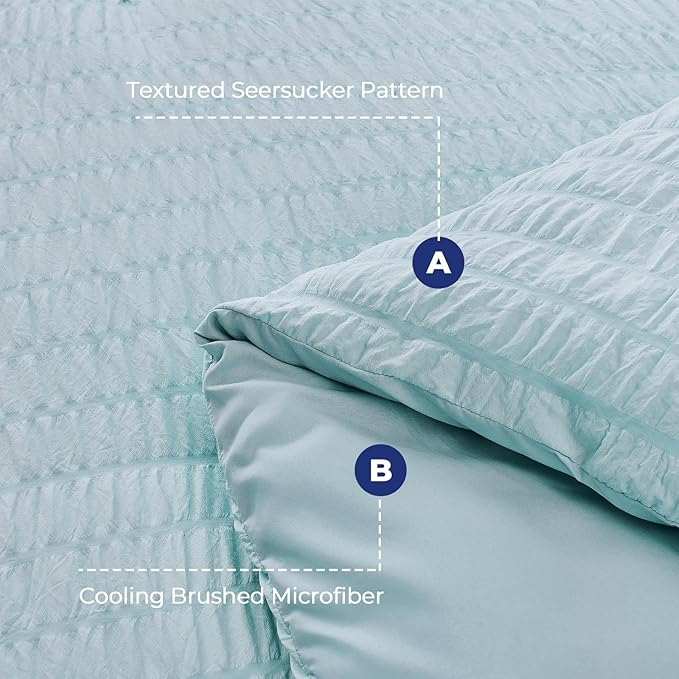 HYMOKEGE Lake Blue Twin XL Comforter Set Seersucker 5 Pieces, All Season Luxury Bed in a Bag for Bedroom, Bedding Set with Comforters, Sheets, Pillowcase & Sham