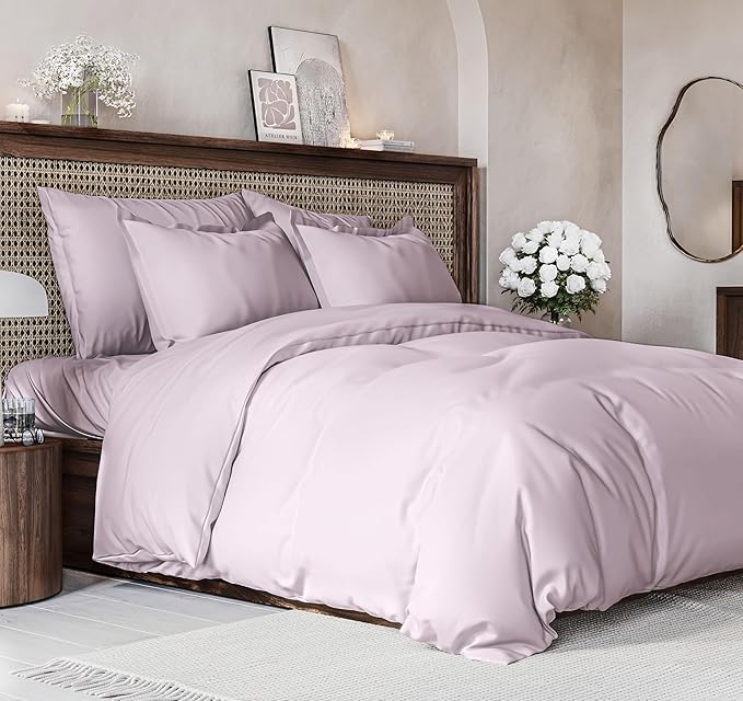 Duvet Cover Cal King Size - Extra Soft Cal King Size Duvet Cover - Lightweight, Breathable & Fade Free with Zipper Closures and Ties - 104" x 98" Inches - (Light Lavender) Comforter Not Included