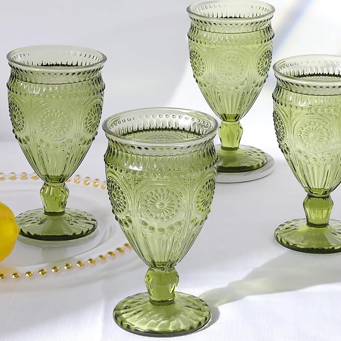 Darlion Goblet, Goblet Glasses, Green Goblets, Wine Goblets, Wine Glasses Set of 4, 12oz Water Goblets, Green Wine Glasses for Party Home Wedding