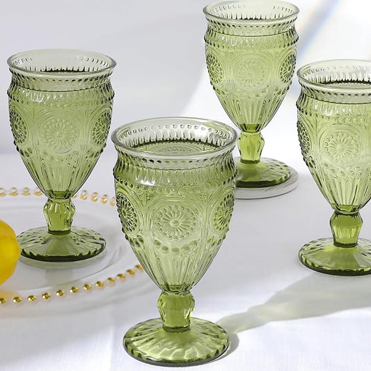 Darlion Goblet, Goblet Glasses, Green Goblets, Wine Goblets, Wine Glasses Set of 4, 12oz Water Goblets, Green Wine Glasses for Party Home Wedding