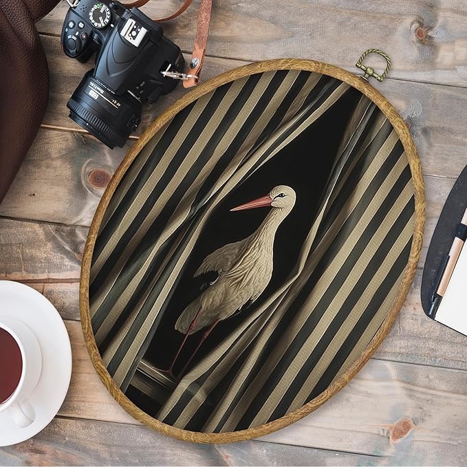 CGBHW Vintage Japanese Crane Oval Wall Art Decor, Funny Japandi Bird Canvas Prints Framed, Green Asian Oriental Crane Wall Art Hanging Decor for Home Kitchen Bedroom Living Room Decoration, 8.6x11.4 Inch