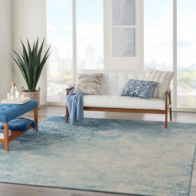 Nourison Home Passion Navy/Light Blue 6'7'' x 9'6'' Area-Rug, Modern, Abstract, Easy-Cleaning, Non Shedding, Bed Room, Living Room, Dining Room, Kitchen, (7' x 10')