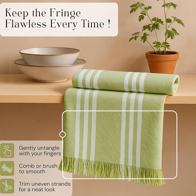 Stripe Tea Towels 12 Pack, 16x26 Inches, Dish Towels for Kitchen Drying, Reusable Rags, Absorbent and Washable Cloths, Cleaning Towels for Dishes and Everyday Use - Lemon Green