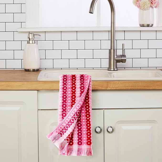 SKL Home Valentine's Day XOXO Jacquard 100% Cotton 2pc Hand Towel Set, Decorative for Bath/Kitchen/Bar & Gift, Pink