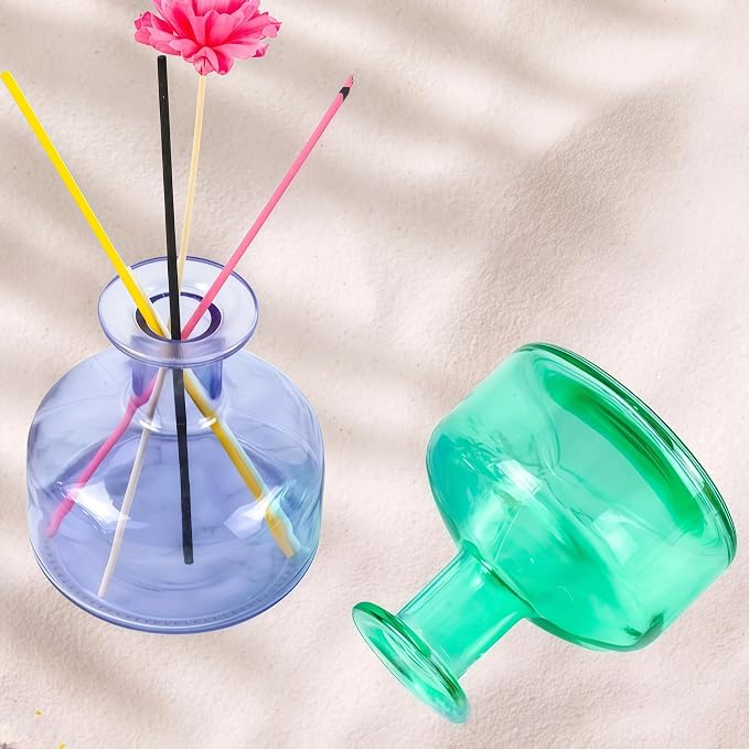 Green Empty Glass Reed Diffuser Bottles,300ml Refillable Diffuser Bottle for Essential Oils,Aromatherapy Container for DIY Replacement Diffuser,Fragrance Decoration,Crafts Decor,Small Flower Vase