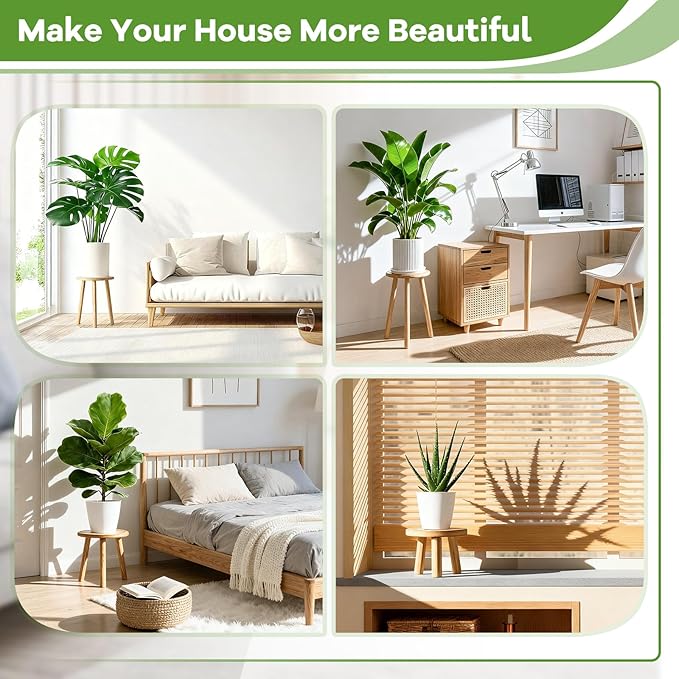 5-Pack Wood Plant Stands Indoor, Single Plant Stand for 6-22 Inch Pots, Mid-Century Modern Plant Stool, Tall Plant Stand for Large Plants Perfect Fit for Living Room, Balcony, Office(Retro White)