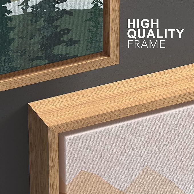 wall26 Framed Canvas Print Wall Art Set Geometric Mountain Forest Lake Abstract Nature Illustrations Modern Art Nordic Decorative Minimal Boho for Living Room, Bedroom, Office - 24"x36"x3 Natural