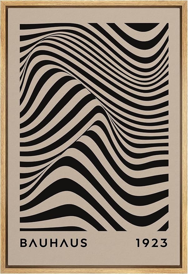 MUDECOR Framed Canvas Print Wall Art Mid-Century Bauhaus Black Stripe Illusion Shapes Abstract Illustrations Modern Art Minimal Multicolor Relax/Calm for Living Room, Bedroom, Office - 24"x36" NATURAL