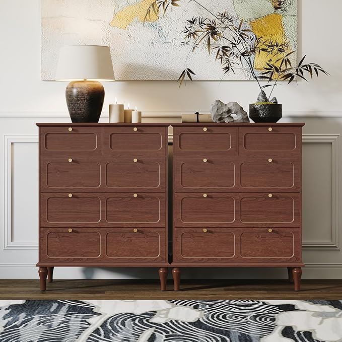 ARTPOWER 5 Drawers Dresser for Bedroom, 40" Tall Wood Mid Century Modern Chest of Drawers, Closet Clothes Storage Organizer for Living Room, Hallway, Entryway, Brown