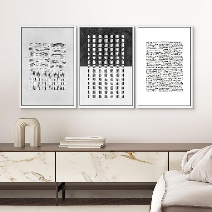 SIGNWIN Framed Canvas Print Wall Art Set Mid-Century Geometric Block Abstract Shapes Cozy Neutral Modern Art Decorative Boho Relax/Zen Nordic for Living Room, Bedroom, Office - 16"x24"x3 White