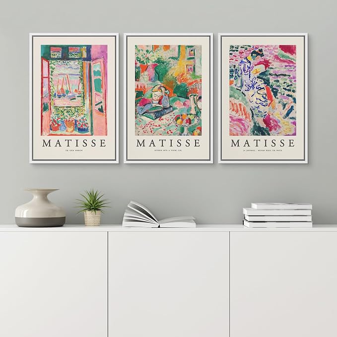 wall26 Framed Canvas Wall Art Print Set French Floral Rainbow Landscapes Henri Matisse Nature Plants Illustrations Modern Relax/Calm Multicolor for Living Room, Bedroom, Office - 24"x36"x3 White