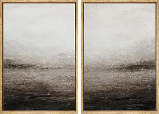 MUDECOR Framed Canvas Print Wall Art Neutral Abstract Modern Minimalist Landscape in Beige and Gray Illustrations Modern Art Decorative Bohemian for Living Room, Bedroom, Office - 24"x36"x2 Natural