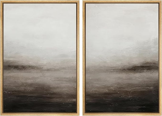 MUDECOR Framed Canvas Print Wall Art Neutral Abstract Modern Minimalist Landscape in Beige and Gray Illustrations Modern Art Decorative Bohemian for Living Room, Bedroom, Office - 24"x36"x2 Natural