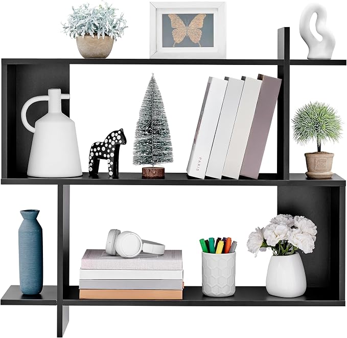 Danya B. Manasa Floating Geometric Kilter Two-Tier Wall Shelf - Hickory
