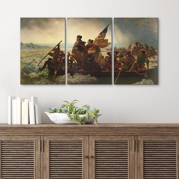 wall26 Canvas Print Wall Art Set Washington Crossing The Delaware by Emanuel Leutze Cultural Historic Oil Painting Fine Art ReproductionColorful for Living Room, Bedroom, Office - 16"x24" x 3 Panels