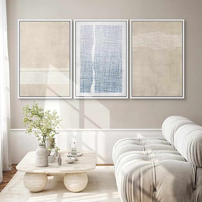SIGNWIN Framed Canvas Print Wall Art Set Tan Blue Geometric Landscape Abstract Shapes Cozy Neutral Modern Art Decorative Boho Relax/Zen Nordic for Living Room, Bedroom, Office - 16"x24"x3 White