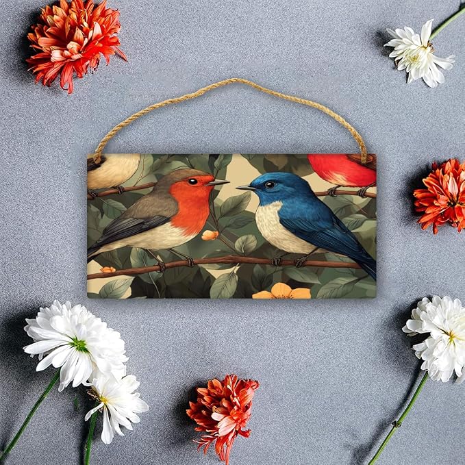 Classic Bird Art Wooden Sign 12x6 Inch - Vintage Inspired Decor for Botanical Enthusiasts & Bird Collectors, Perfect for Homes Embracing Classic Nature Art